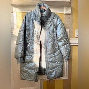 Women's Metallic Light Blue Puffer Jacket